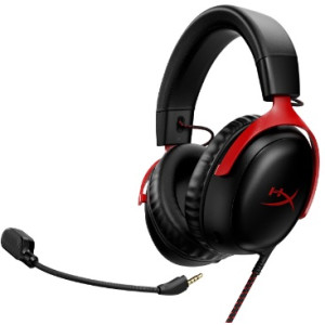 Headset  HyperX Cloud III, Red, Solid aluminium build, Microphone: detachable, DTS Headphone:X Spatial Audio, Driver: Dynamic / 53mm with Neodymium magnets, Frequency response: 10Hz–21kHz, Cable length:1.2m+1.3m USB dongle cable, Multiplatform Compatible 