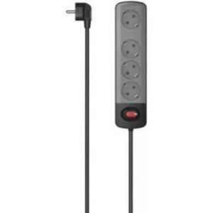Hama 223053 Power Strip, 4-Way, Switch, Wall Mounting, 1.5 m, black/grey