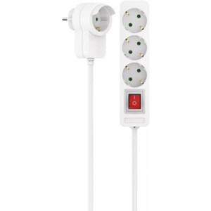 Hama 223081 Power Strip, 3-Way, Switch, Additional Socket on Plug, 1.4 m, white