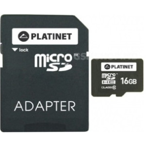 Platinet PMMSD1610 MicroSDHC  Secure Digital + Adapter 16Gb [42209]
