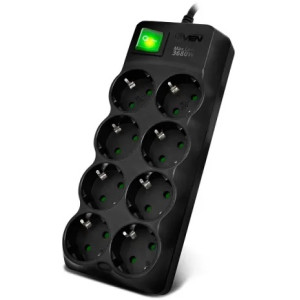 Surge Protector SVEN SF-08E-16, 8 Sockets, Children protection, 1.8m, Black
