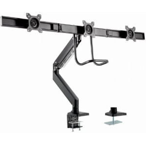 Arm for 3 monitors 13"-27" - Gembird MA-DA3-03, Monitor desk mount with single arm for 3 monitors, Steel (1.35 mm), Gas spring 1-6kg, VESA 75/100, arm rotates, extends and retracts, tilts to change reading angles, matt black