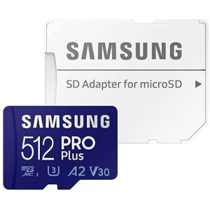 512GB MicroSD (Class 10) UHS-I (U3) +SD adapter, Samsung PRO Plus MB-MD512SA (R/W:180/130MB/s)