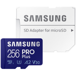 256GB MicroSD (Class 10) UHS-I (U3) +SD adapter, Samsung PRO Plus MB-MD256SA (R/W:180/130MB/s)