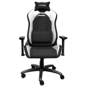 Trust Gaming Chair GXT 714W Ruya - Black/White, PU leather, 3D armrests, Class 4 gas lift, 90°-180° adjustable backrest, Strong and robust metal base frame, Including removable and adjustable lumbar and neck cushion, Durable double wheels, up to 195 cm, u