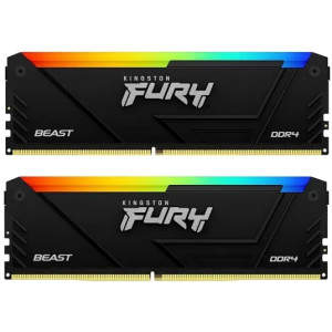 32GB (Kit of 2*16GB) DDR4-2666  Kingston FURY® Beast DDR4 RGB, PC21300, CL16, 1Rx8, 1.2V, Auto-overclocking, Asymmetric BLACK low-profile heat spreader, Dynamic RGB effects featuring Kingston FURY Infrared Sync technology, Intel XMP Ready (Extreme Memory 
