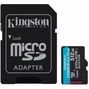512GB MicroSD (Class 10) UHS-I (U3) +SD adapter, Kingston Canvas Go! Plus SDCG3/512GB (170/90MB/s)
