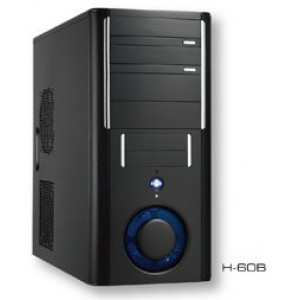 Case ATX MID. TOWER Dominator H-60B Black, PSU Real 450W/v.2.2/12CM FAN/Active PFC/Full Safety/20+4PIN/2xSATA/CE/TC/RoHS, FRONT FAN12CM BLUE LED, USB2.0, HD Audio, Dim.: 460x200x440mm