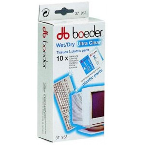 Boeder 37953 Wet/dry ultra clean tissues (Чистящие салфетки для пластик. поверхностей, 1-влажная, 1-сухая, 10шт )