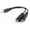 "CCA-415-0.1M 3.5mm stereo plug to 2 x stereo sockets 0.1 meter cable, Cablexpert - https://cablexpert.com/item.aspx?id=9694"