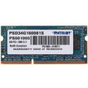 4GB DDR3-1600 SODIMM  Patriot Signature Line, PC12800, CL11, 1 Rank, Double-sided module, 1.5V