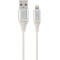 Cable USB2.0/8-pin (Lightning) Premium cotton braided - 1m - Cablexpert CC-USB2B-AMLM-1M-BW2, Silver/White, USB 2.0 A-plug to 8-pin, blister