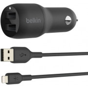 Belkin Car Charger 24W Dual USB-A, USB-A - Lightning, 1m, black