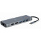 Adapter 8-in-1: USB 3 hub, 4K HDMI, DisplayPort and Full HD VGA video, stereo audio, Gigabit LAN port, card reader and USB Type-C PD charge support