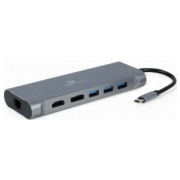  Gembird  A-CM-COMBO8-01, USB Type-C 8-in-1 multi-port adapter (Hub3.0 + HDMI + DisplayPort + VGA + PD + card reader + LAN + stereo audio), USB Type-C PD charge support, space grey