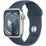 Apple Watch Series 9 GPS, 41mm Silver Aluminium Case with Storm Blue Sport Band - S/M,Model MR903