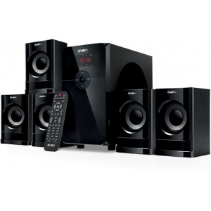 SVEN HT-201 Black, 5.1 / 20W + 5x12W RMS, Bluetooth+EDR, FM-tuner, USB & SD card Input, Digital LED display, built-in clock, remote control, all wooden (sub.5.3" + satl.3.2")