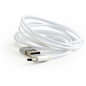 Cable USB2.0/Type-C Cotton braided - 1.8m - Cablexpert CCB-mUSB2B-AMCM-6-S, Silver, USB 2.0 A-plug to type-C plug, blister