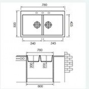 Кухонная мойка Montebella 780 x 500/18 мм