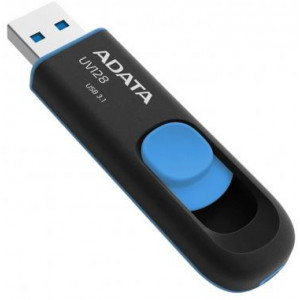128GB  USB3.1 Flash Drive ADATA "UV128", Black-Blue, Plastic, Slider (R/W:90/40MB/s) 
