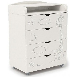 700261 Комод СКВ, Жираф, 4 ящика, колеса, белый