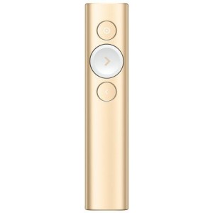 "Presenter Logitech Spotlight, 3 buttons, Range: 30m, Bluetooth/2.4 Ghz, 85 mAh, Gold
.                                                                                                                                                                       