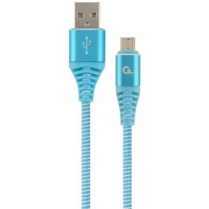 Cable USB2.0/Micro-USB Premium cotton braided - 2m - Cablexpert CC-USB2B-AMmBM-2M-VW, Blue/White, USB 2.0 A-plug to Micro-USB plug, blister