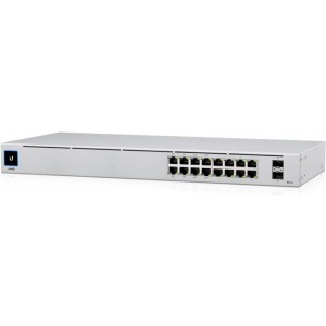 Ubiquiti UnFi Switch 16 (USW-16-POE), 16-Port 802.3at PoE Gigabit Switch with SFP, 2-ports SFP, POE+ IEEE 802.3at/af, PoE Output 42W, 1.3" Touchscreen display, Non-Blocking Throughput: 18 Gbps, Switching Capacity: 36 Gbps, Rackmountable