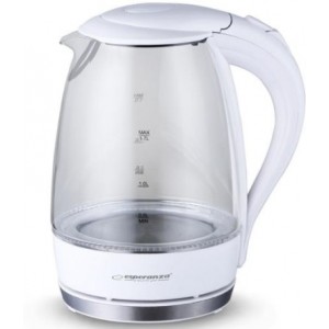 Kettle Esperanza SALTO ANGEL EKK011W Glass White with LED light, 2200W, 1,7l, concealed heating element, 360° swivel base, auto shut-off after boiling