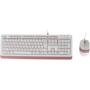 Keyboard & Mouse A4Tech F1010, Laser Engraving, Splash Proof, 1600 dpi, 4 buttons, White/Pink, USB