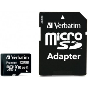 128GB microSD Class10 A1 UHS-I + SD adapter  Verbatim Premium microSDXC, 600x, Up to: 90MB/s
