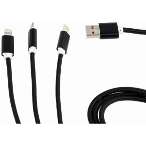 Cable  3-in-1 MicroUSB/Lightning/Type-C - AM, 1.0 m, BLACK, Cablexpert, CC-USB2-AM31-1M