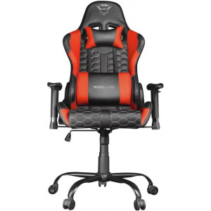 Trust Gaming Chair GXT 708R Resto - Red, Height adjustable armrests, Class 4 gas lift, 90°-180° adjustable backrest, Strong and robust metal base frame, Including removable and adjustable lumbar and neck cushion, Durable double wheels, up to 150kg