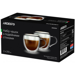 Набор чашек с ручками Ardesto с двойными стенками, 250 мл, H 8,2 см, 2 шт, боросиликатное стекло