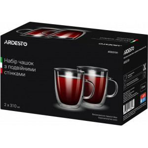Set чашек с ручками Ardesto с двойными стенками, 310 мл, H 10,2 см, 2 шт, боросиликатное стекло