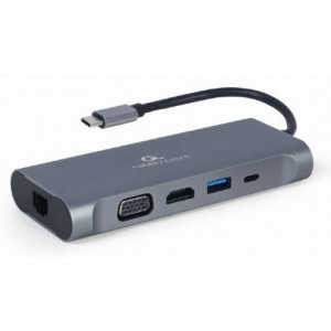Adapter 7-in-1 Type-C to LAN/VGA/4K HDMI/AUX/USB3.0/SD/Type-C socket, Cablexpert A-CM-COMBO7-01