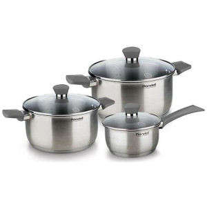 Pot Set Rondell RDS-820, Set, 6 pcs, pot 2.8L/ 20cm, 4.8 L/ 24cm with lid,  ladle 1.4 L/ 16cm with lid, Fest, stainless steel