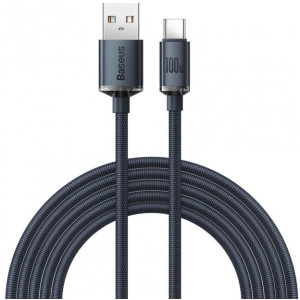Cable USB - Type-C, Braided, 100W, 2m, Baseus Crystal Shine Black CAJY000501