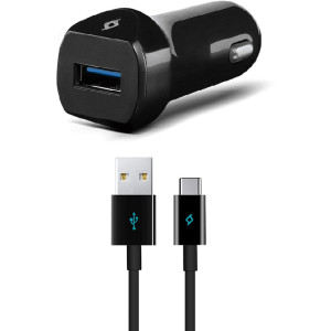 ttec Car Charger USB-A 2.1A with Type-C Cable, Black