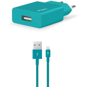 ttec Wall Charger Smart Travel with Cable USB to Lightning 2.4A (1.2m), Turquoise
