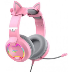 Gaming Headset Havit H2233d, 50mm driver, 20-20kHz, 20 Ohm, 100dB, 2.2m, 3.5mm+USB, RGB, Pink+Ears
