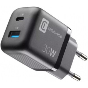Wall Charger GAN Cellularline, 2 Ports, PD + USB, 30W, Black