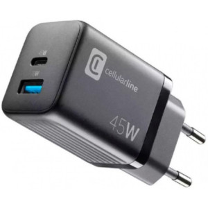 Wall Charger GAN Cellularline, 2 Ports, PD + USB, 45W, Black