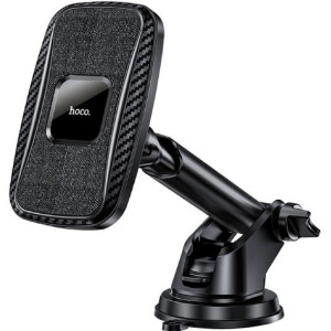 Car Holder HOCO CA75, Magnetic wireless charging car holder, Output: up to 15W, USB-C, Material: PC+ABS+PU leather, Black