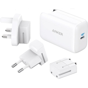 USB Charger  Anker PowerPort III Pod 65W, USB-C, PowerIQ 3.0, PPS, 3 travel plugs included (US/UK/EU), white