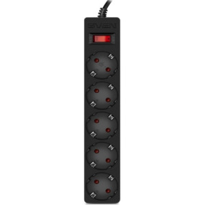 Surge Protector SVEN SF-05E, 5 Sockets, Children protection, 5.0m, Black