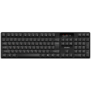 Wireless Keyboard SVEN KB-C2300W, 12 Fn keys, Splash proof, Battery indicator, 2.4Ghz, 2xAA, Black